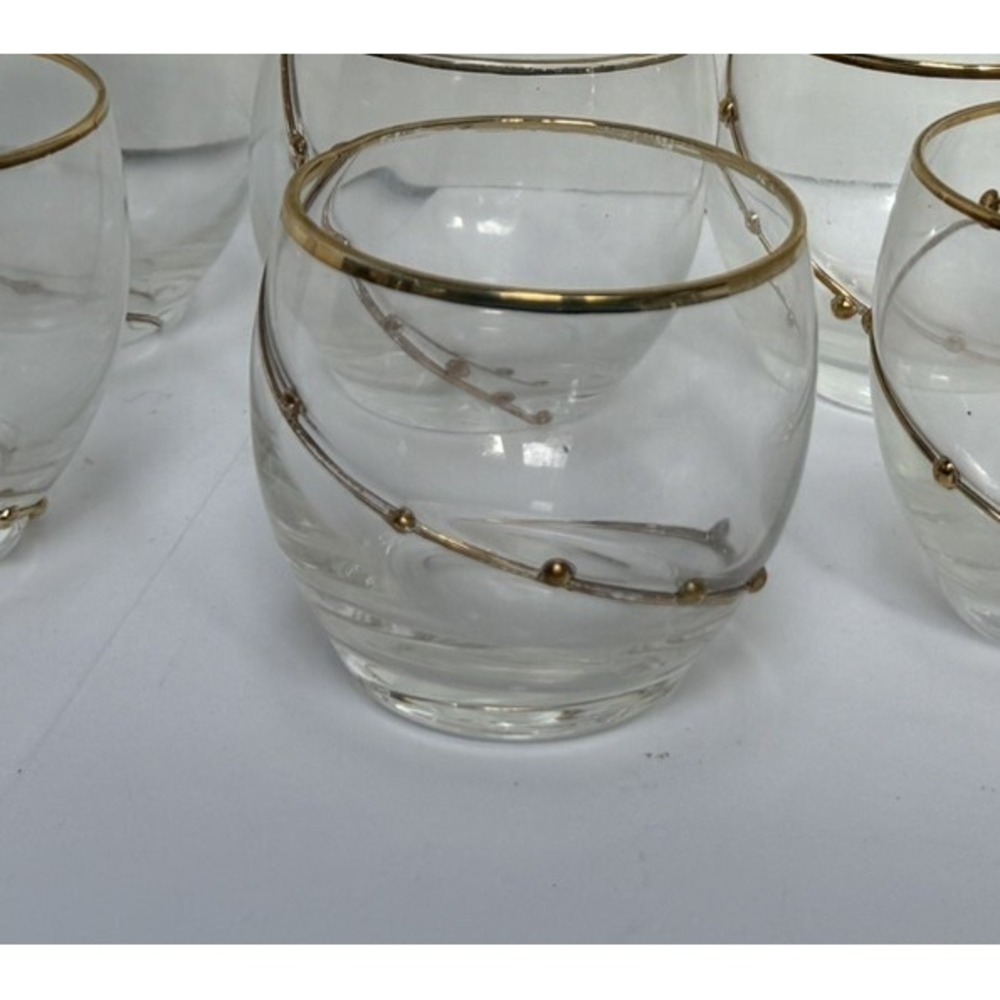 Vintage Gold Rim and Beaded Swirl Juice Glasses 2.5" Tall 2.5" Diameter Set of 2